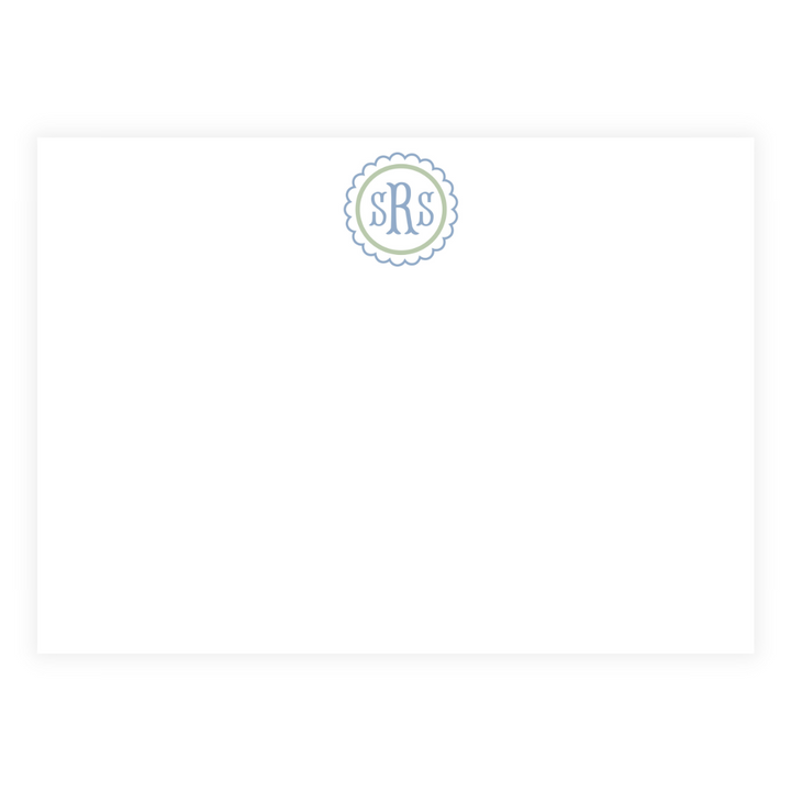 Scalloped Monogram + Hydrangea Print Large Flat Note Cards