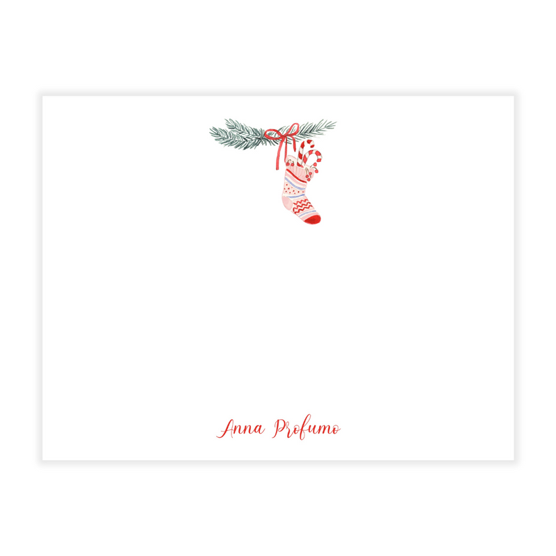 Christmas Stocking Personalized Flat Note Cards