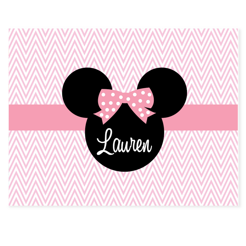 Pink Mouse Ears Personalized Note Cards