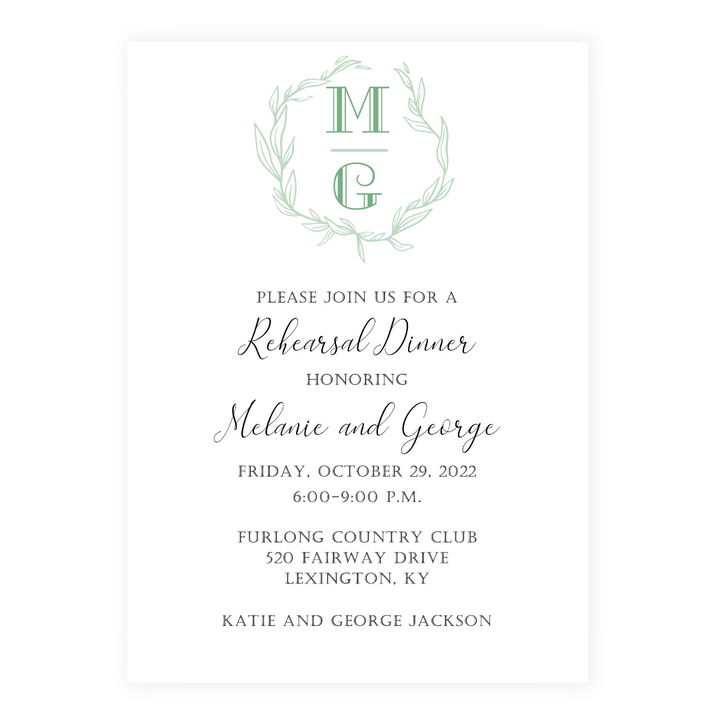 Laurel + Modern Monogram Invitation- choose your color!