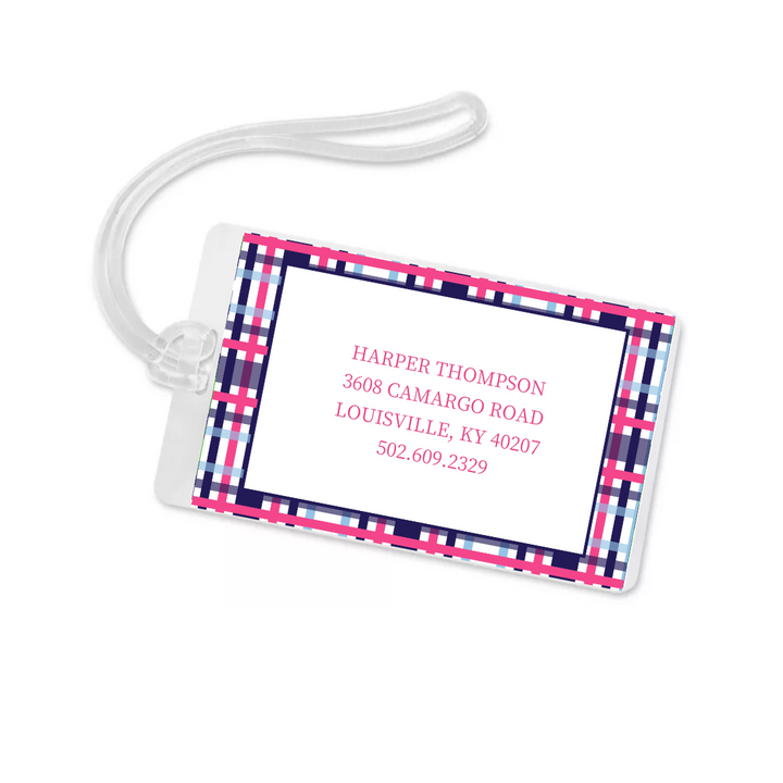 Pink and Navy Plaid + Monogram Bag Tag
