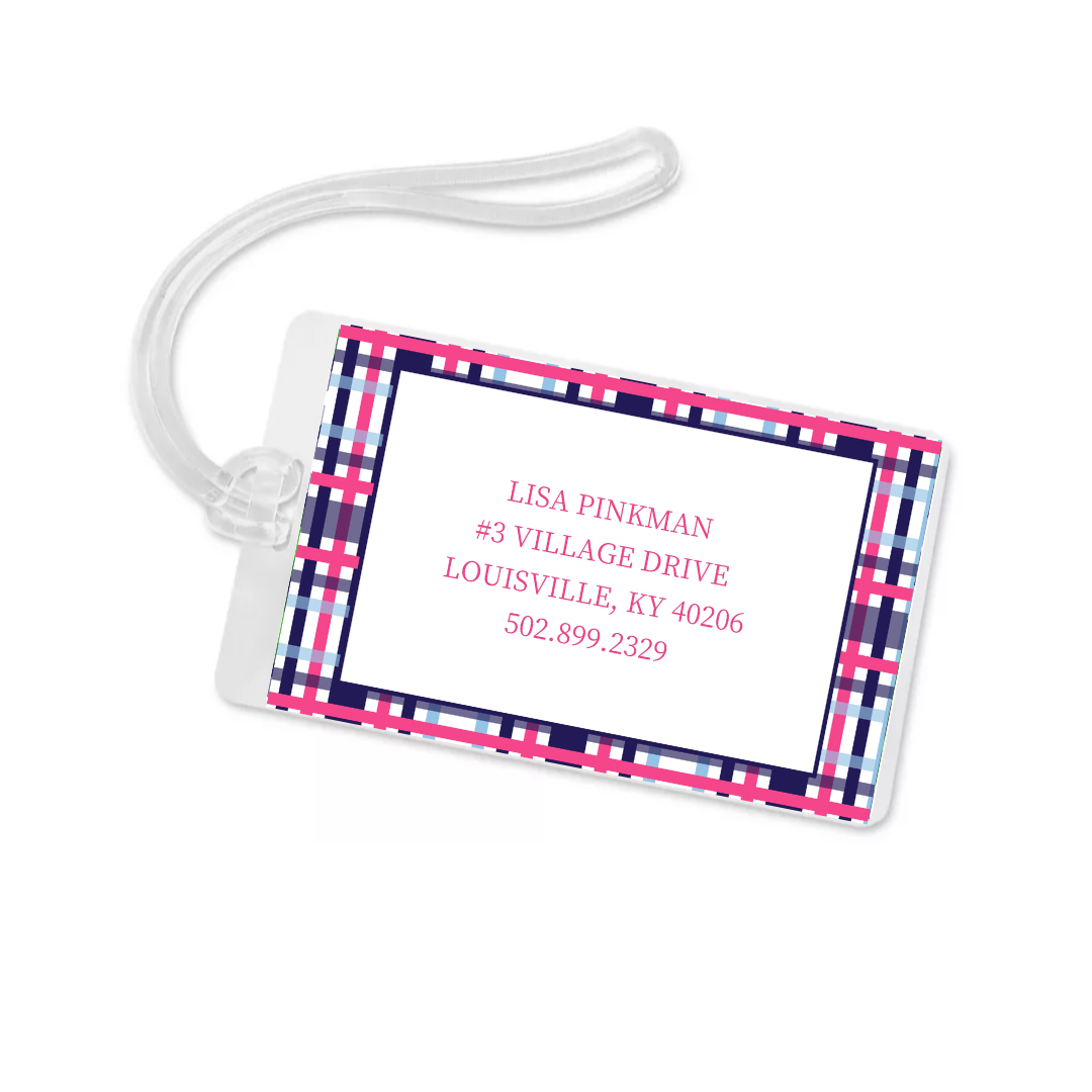 Pink and Navy Plaid Tennis Bag Tag