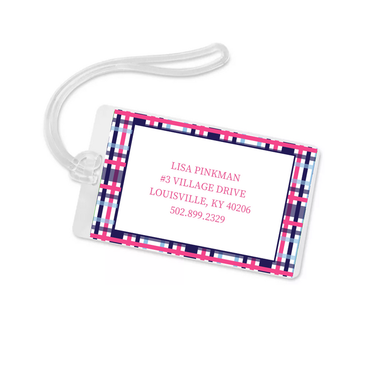 Pink and Navy Plaid Tennis Bag Tag