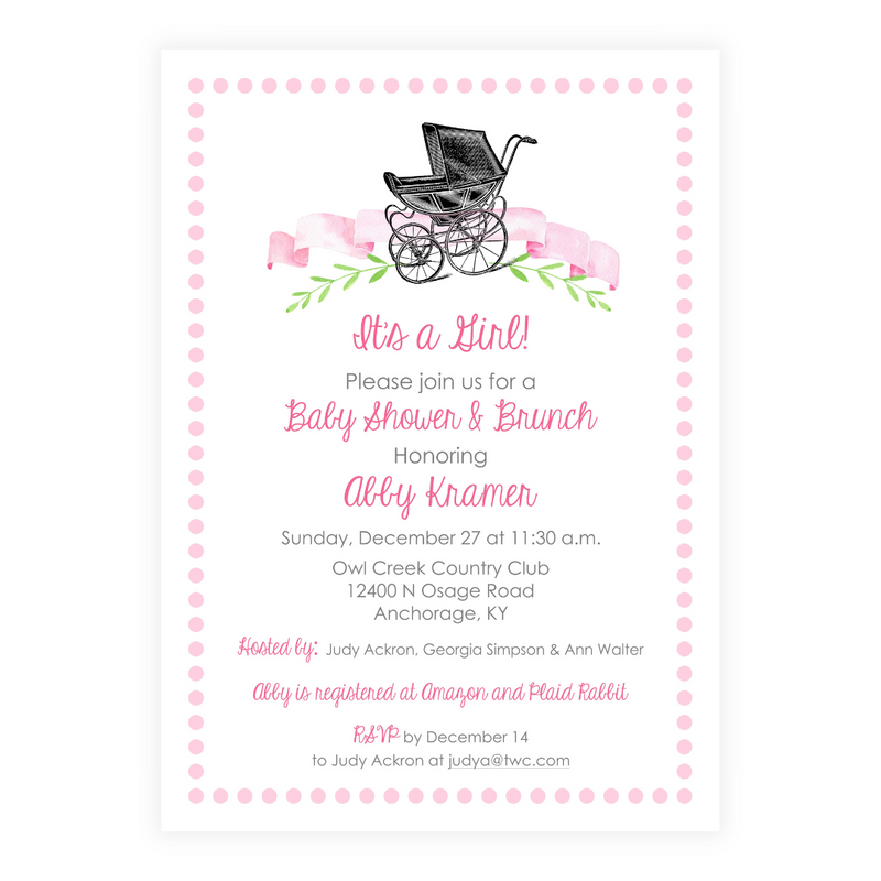 Pink Baby Carriage Baby Shower Invitation