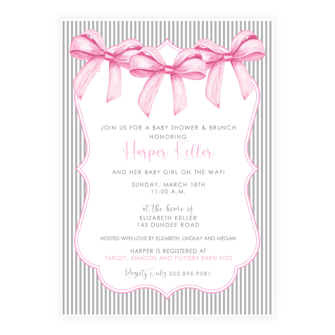Pink Bows Baby Shower Invitation