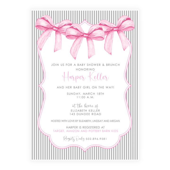 Pink Bows Baby Shower Invitation