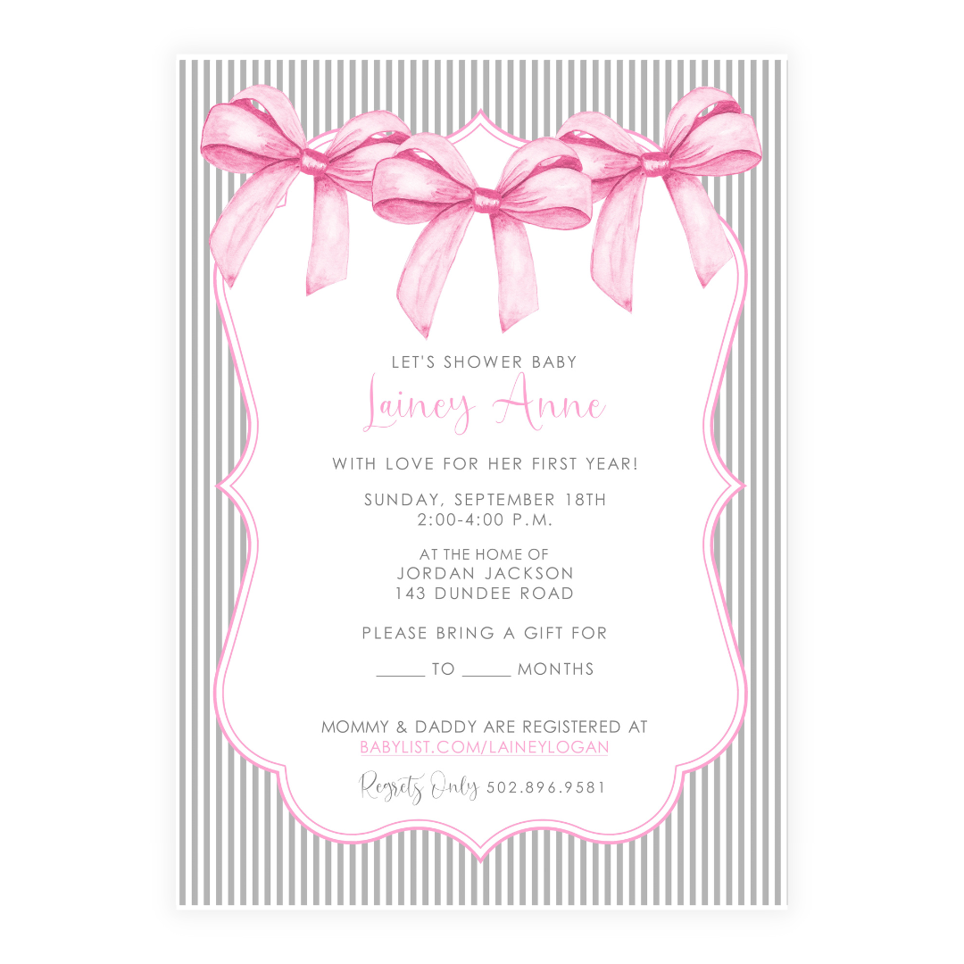 Pink Bows Baby Shower Invitation