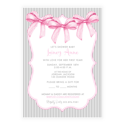 Pink Bows Baby Shower Invitation