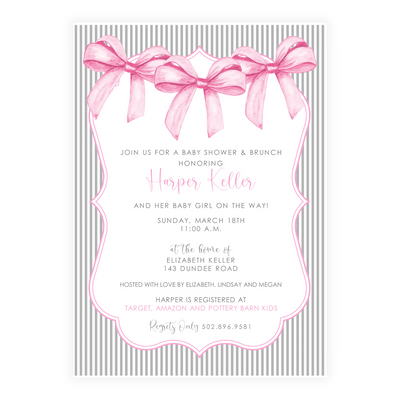 Pink Bows Baby Shower Invitation