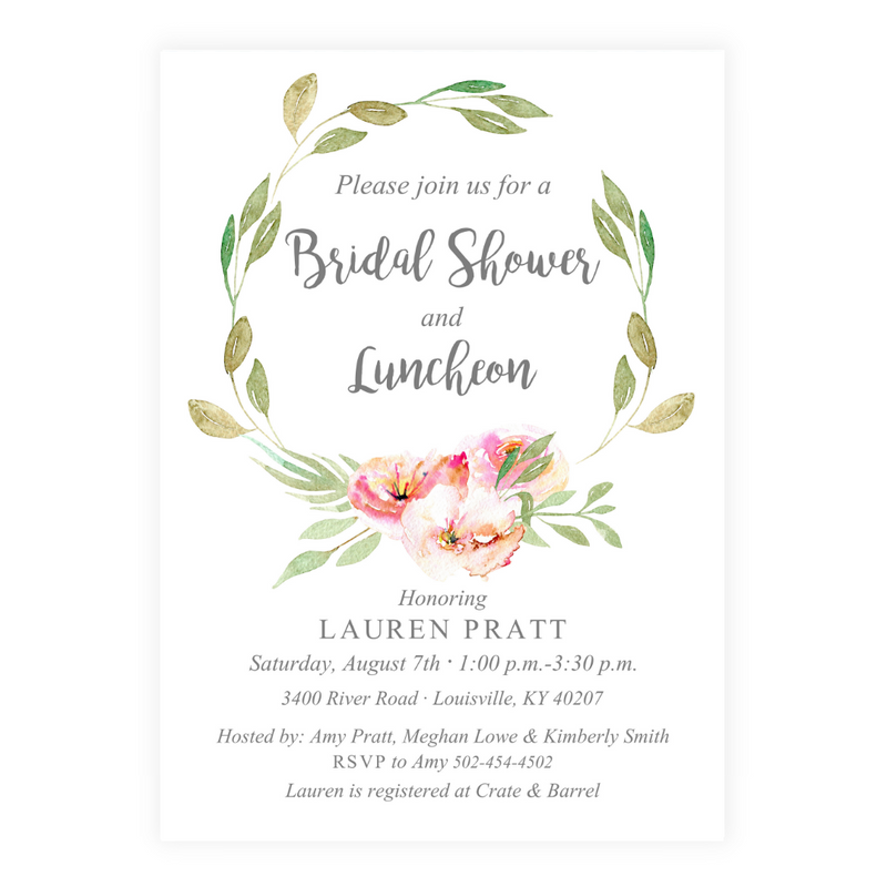 Pink Peony + Wreath Bridal Shower Invitation