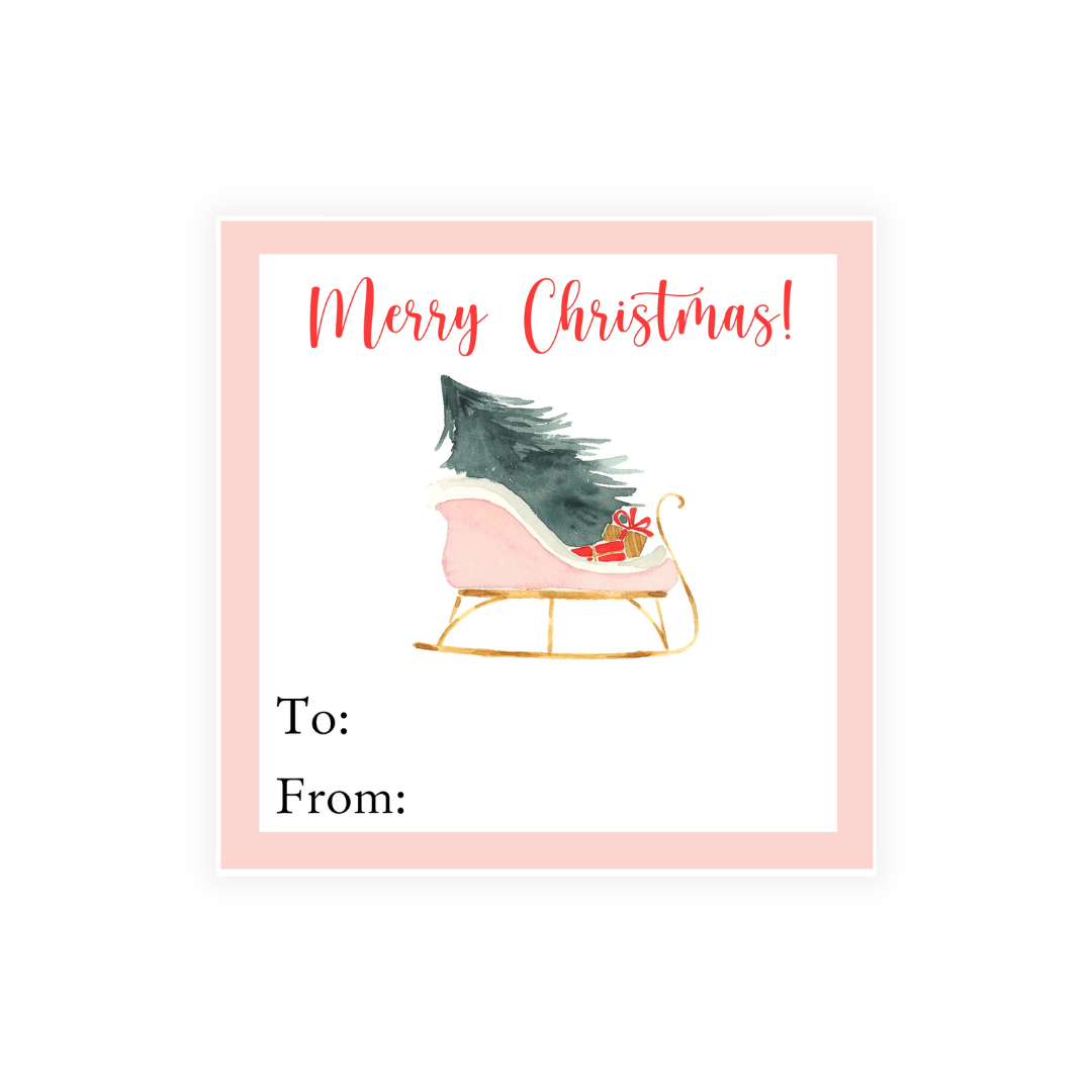 Pink Sleigh Holiday Stickers