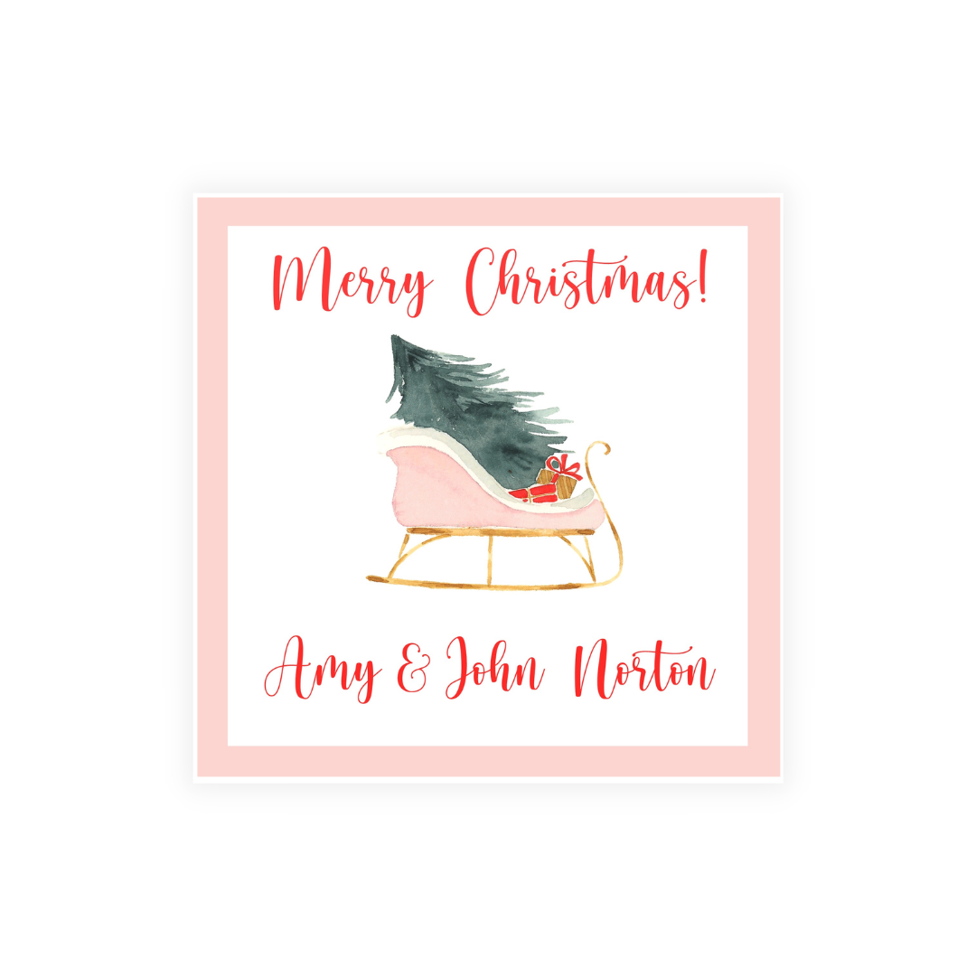 Pink Sleigh Holiday Stickers
