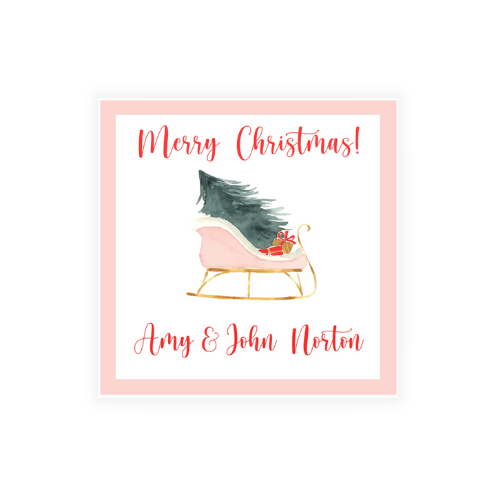 Pink Sleigh Holiday Stickers
