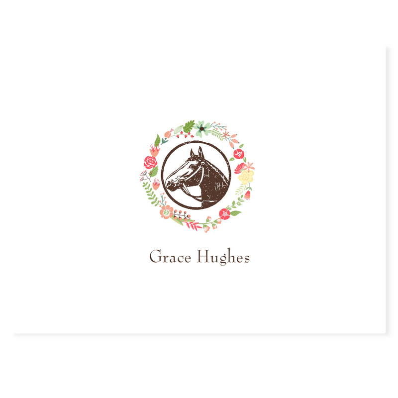Pink Wreath + Horse Personalized Note Cards