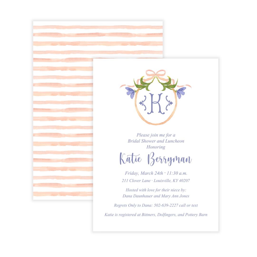 Single Initial + Floral Frame Bridal Shower Invitation