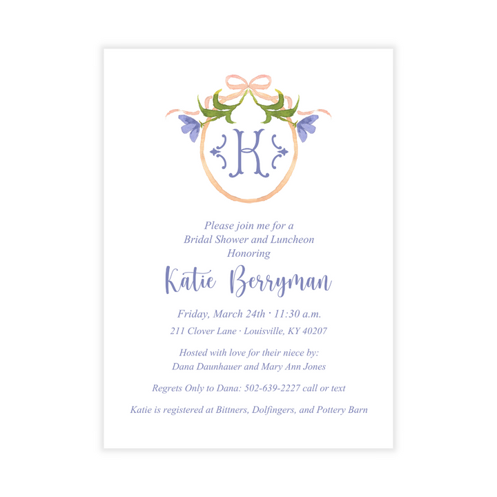 Single Initial + Floral Frame Bridal Shower Invitation