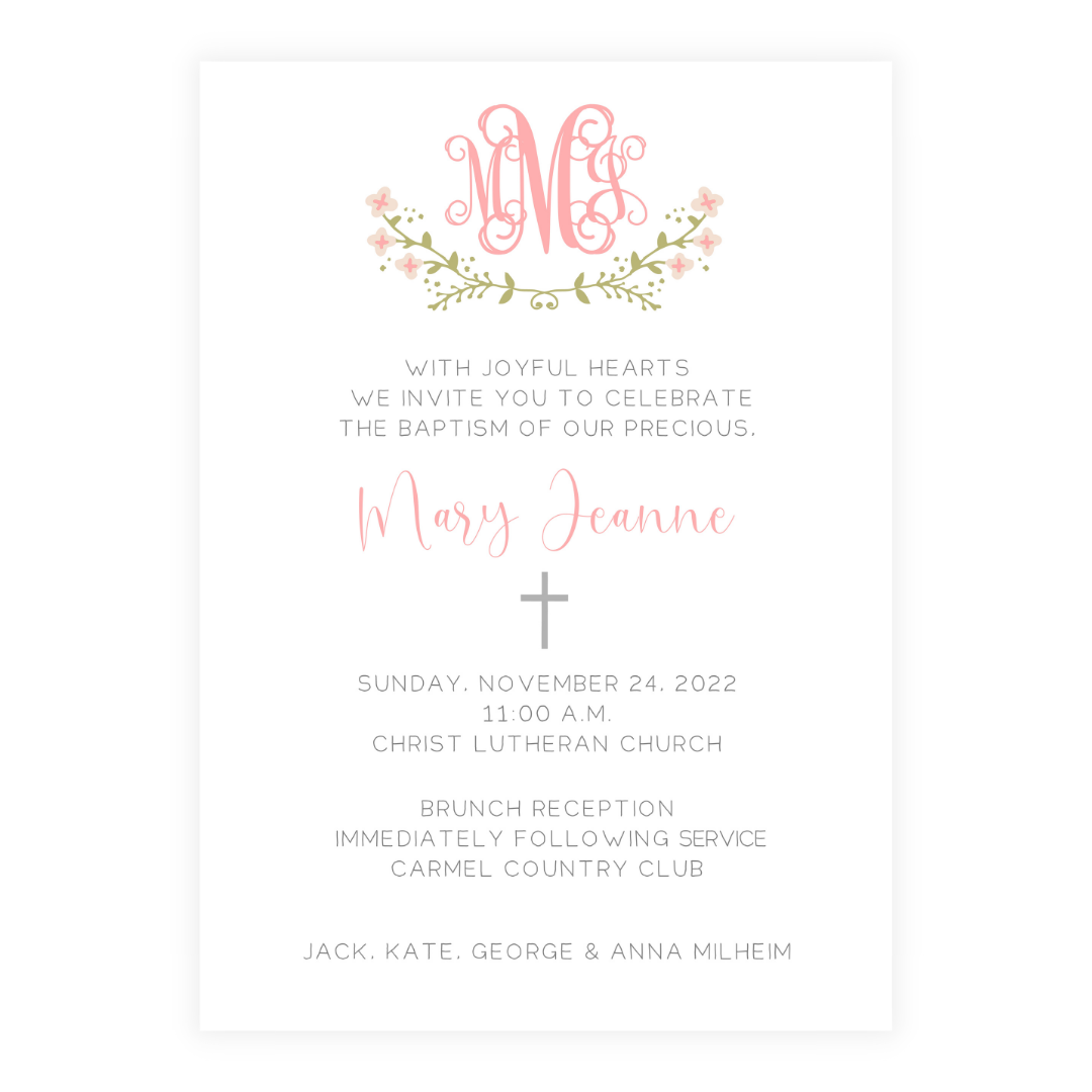Semi-Custom Coral Monogram + Laurel Invitation