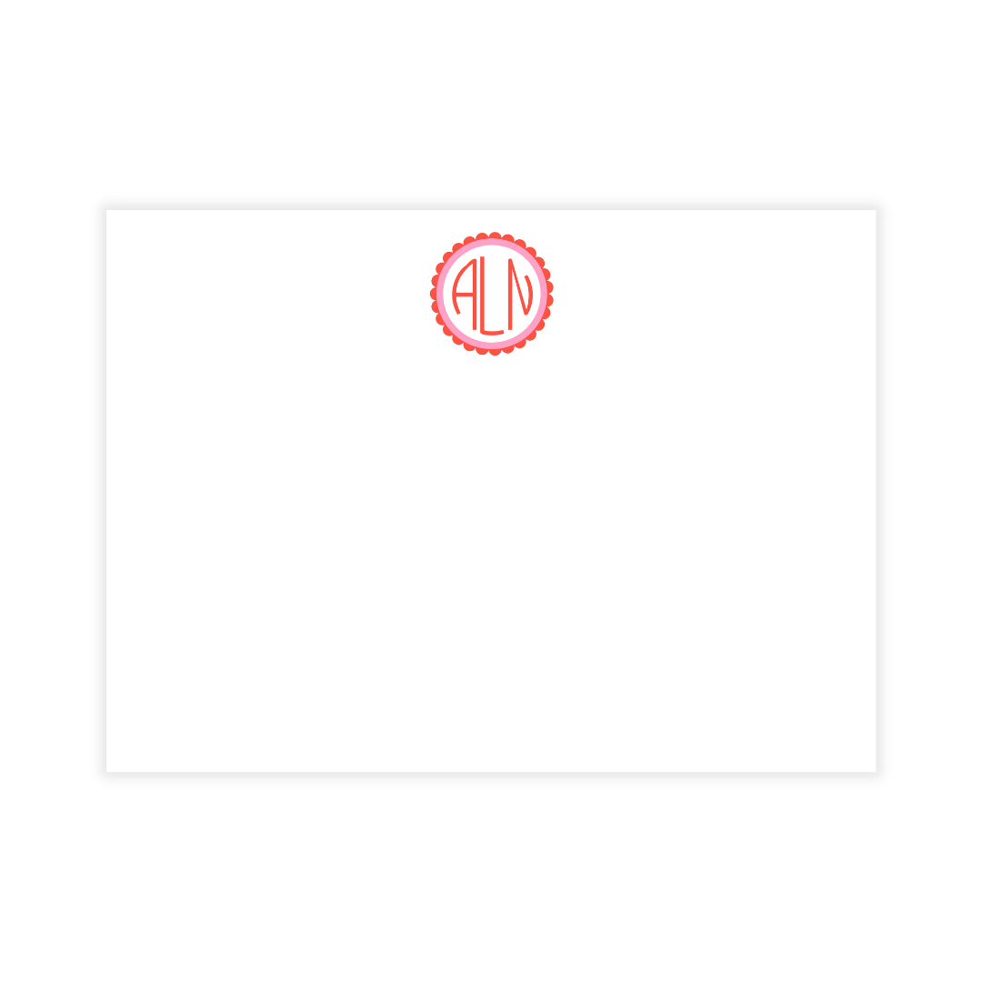 Scalloped Monogram + Floral Print Large Flat Note Cards