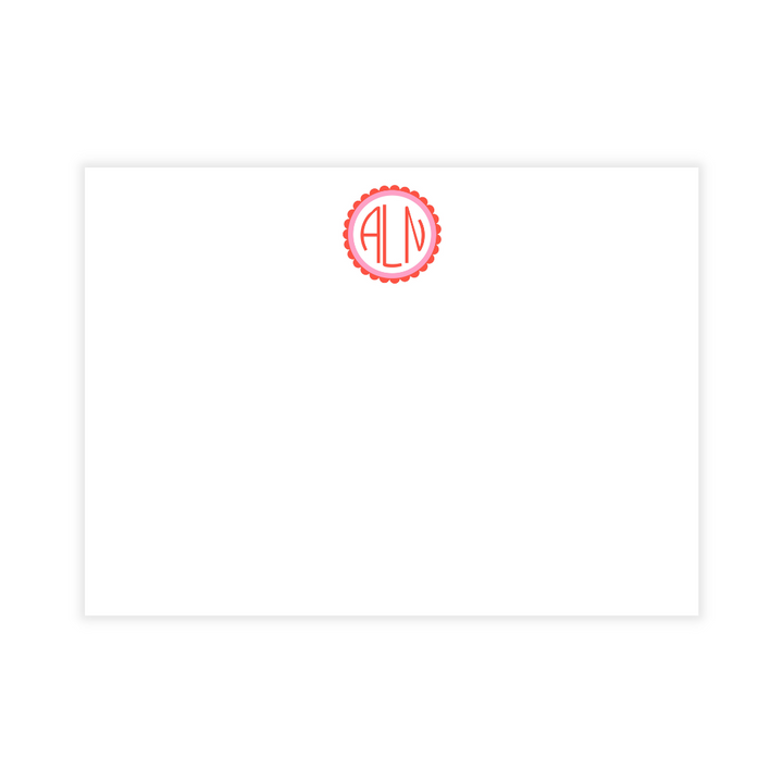 Scalloped Monogram + Floral Print Large Flat Note Cards