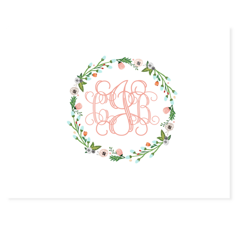 Spring Wreath and Monogram Note Cards