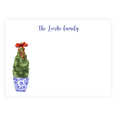 Holiday Spruce + Chinoiserie Pot Personalized Flat Note Cards