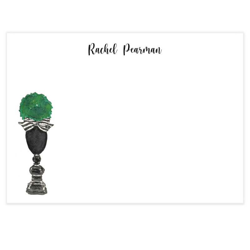 Urn Topiary + Bow Personalized Flat Note Cards