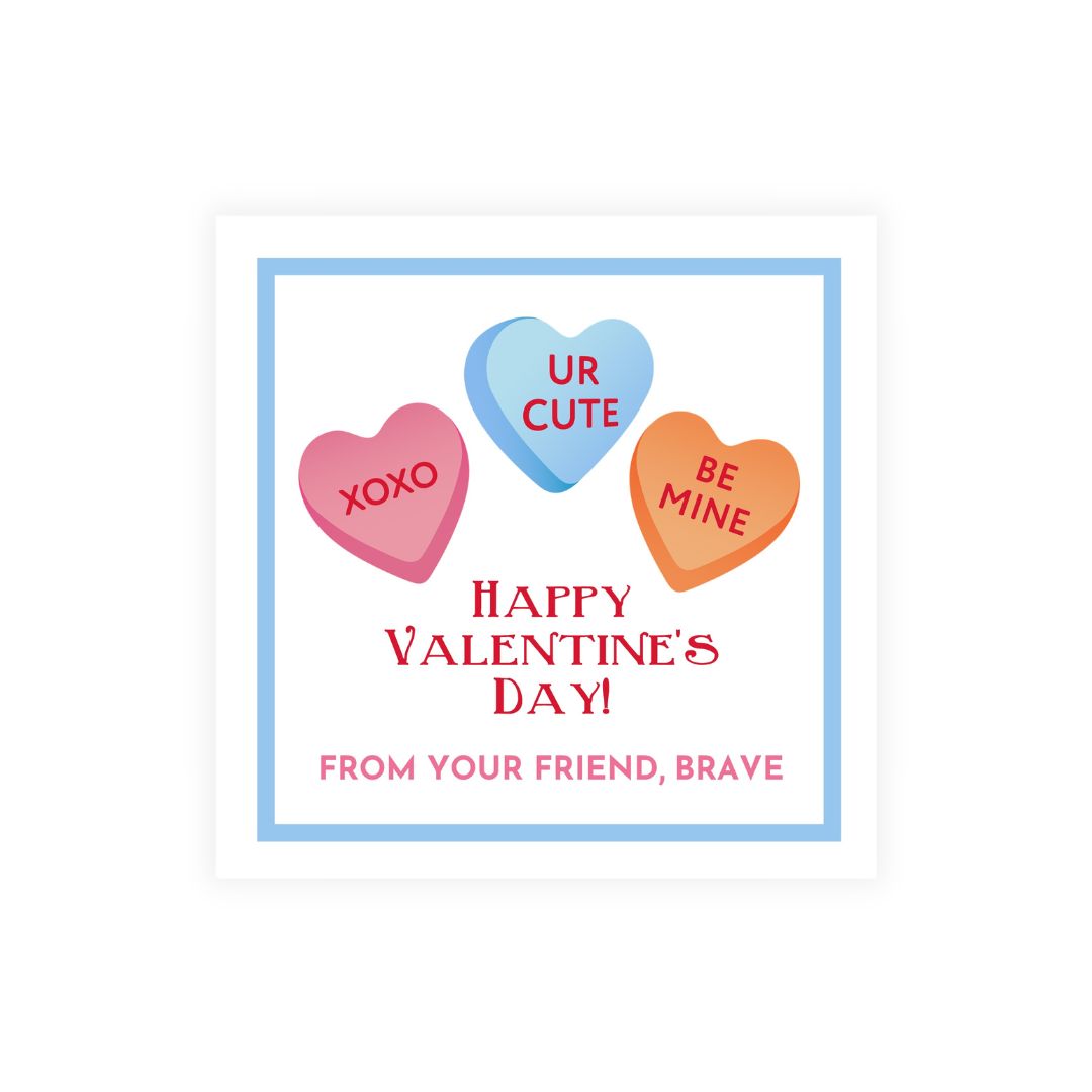 Conversation Hearts Valentine, Choice of Stickers or Cards