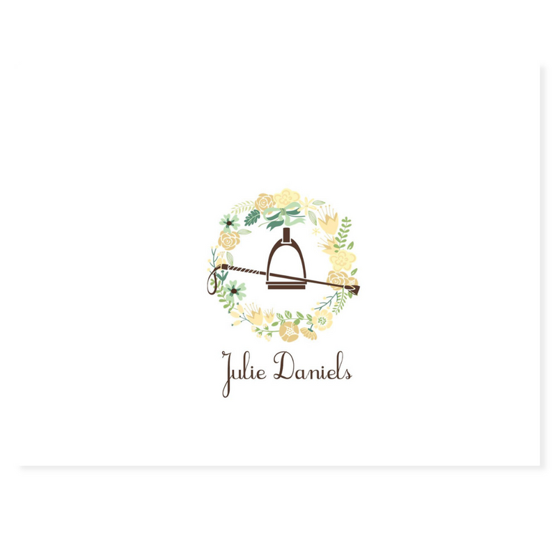 Yellow Wreath + Stirrup Personalized Note Cards