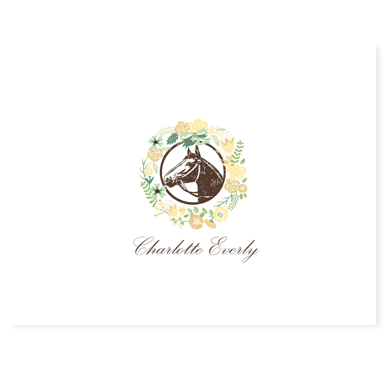 Yellow Wreath + Horse Personalized Note Cards