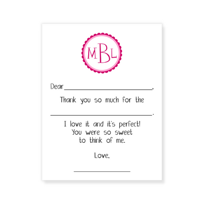 Circle Scalloped Monogram Fill-in Thank You Note Cards