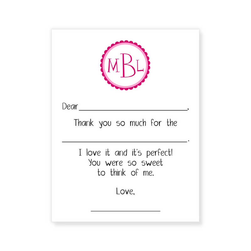 Circle Scalloped Monogram Fill-in Thank You Note Cards