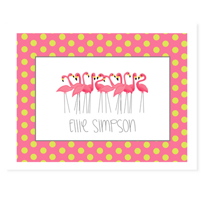 Flamingo + Polka Dots Personalized Note Cards