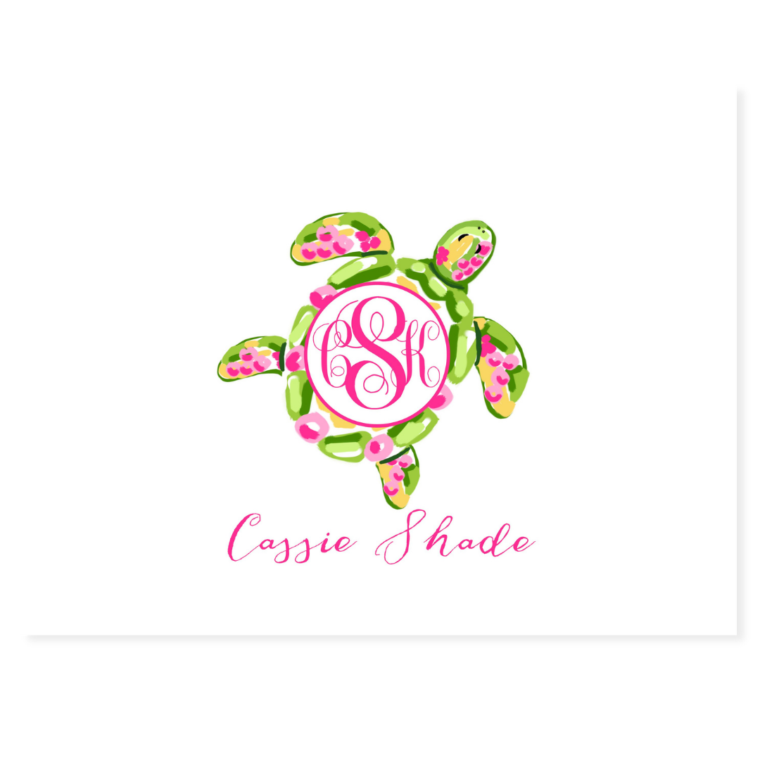 Preppy Sea Turtle + Monogram Note Cards