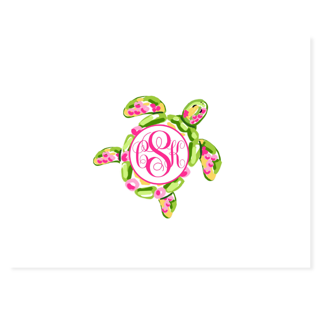 Preppy Sea Turtle + Monogram Note Cards